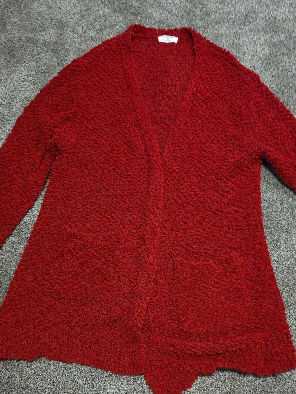Zenana Outfitters Deep Red Open-Front Bouclé Cardigan